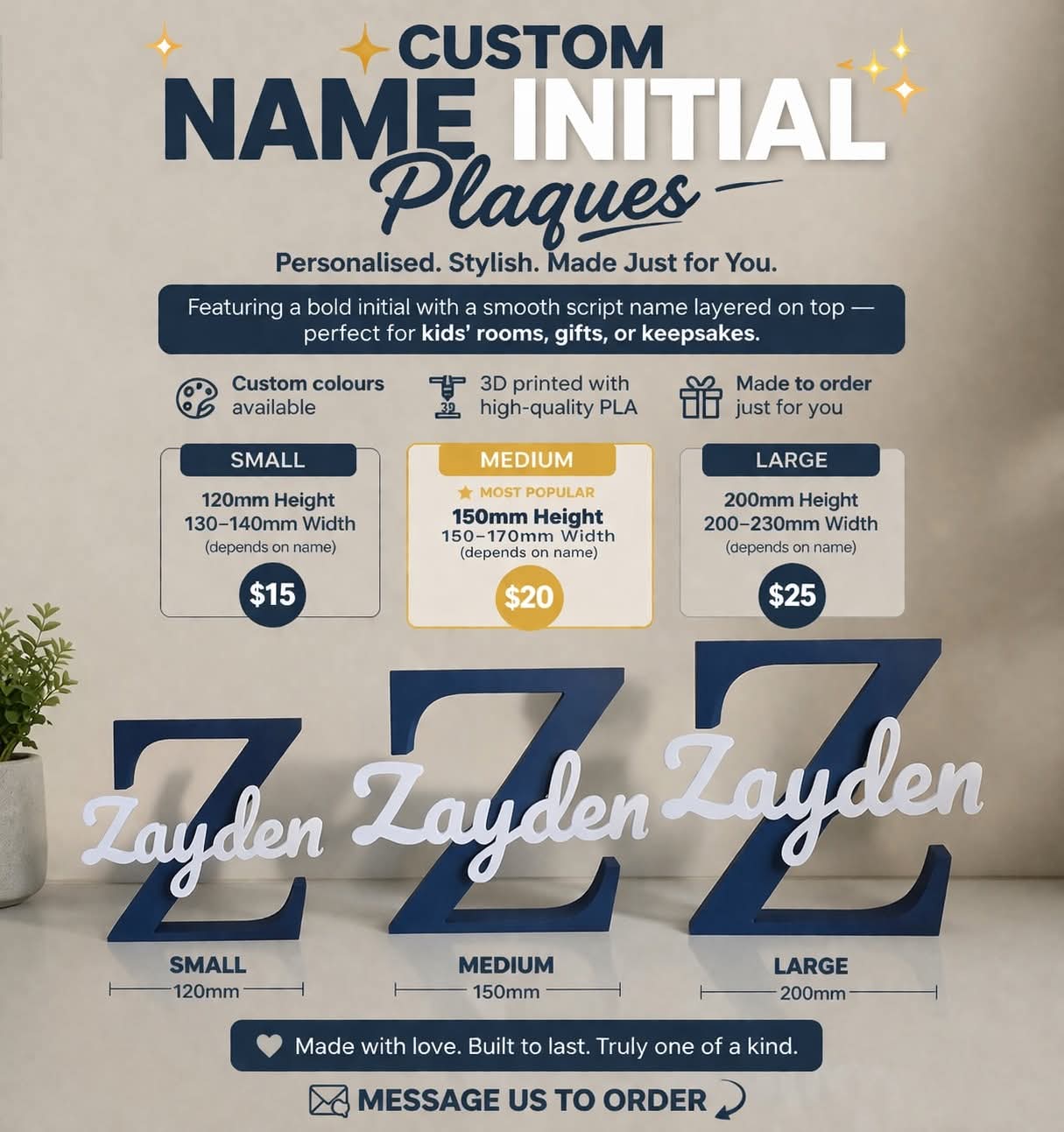 Custom Name Initial Plaque – Personalised Letter Sign